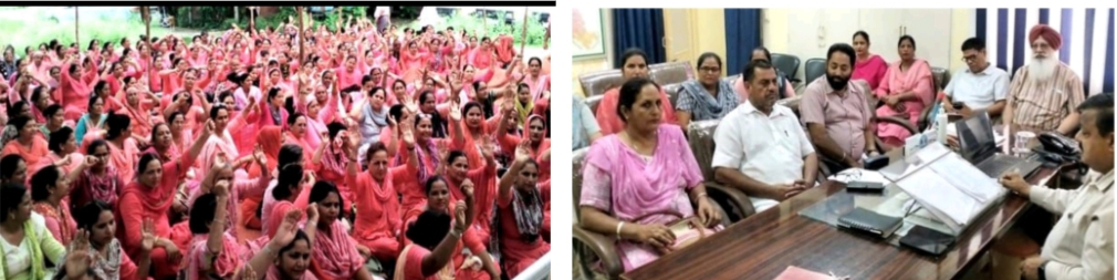 Asha workers took out a protest rally in front of the Civil Surgeon's office.